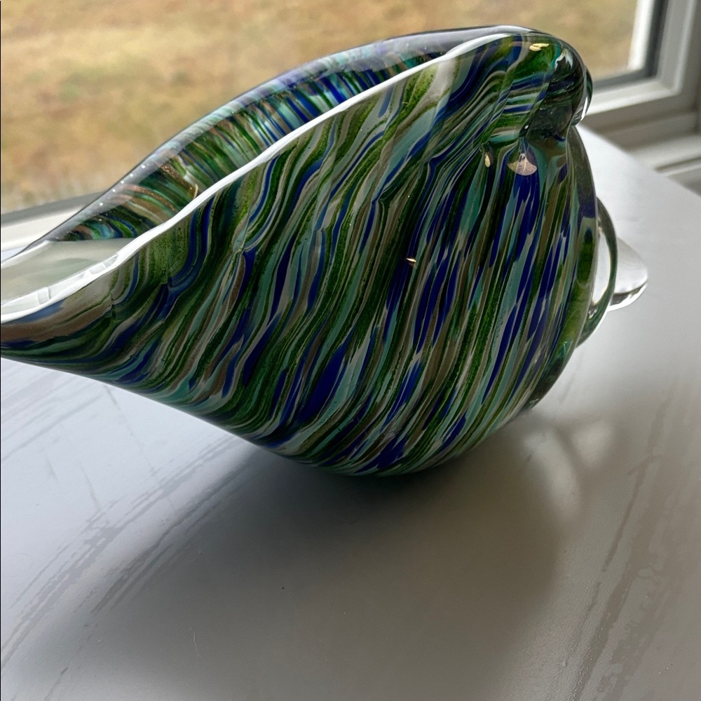 Handblown Blue & Green Swirl Glass Shell Sculpture - Picture 8 of 10